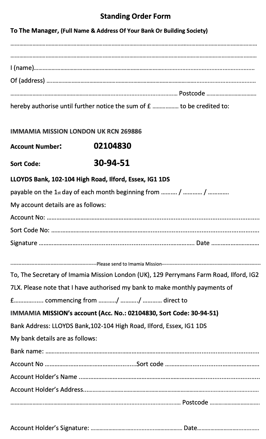 Membership Form Back